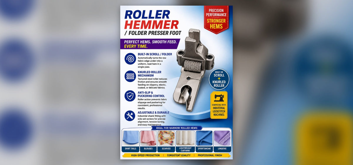 Roller hemmer folder presser foot